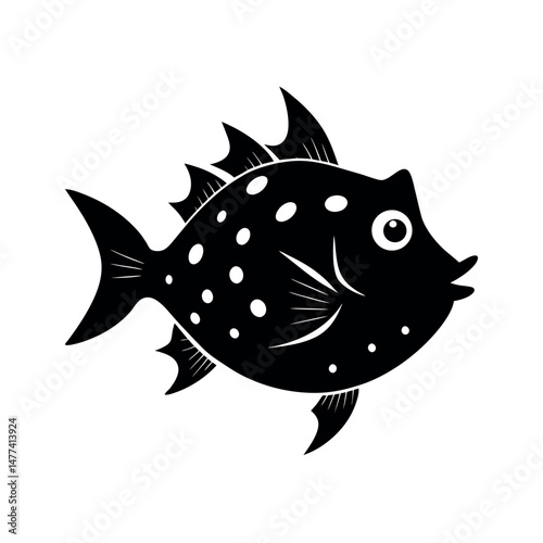 Tropical Boxfish Silhouette Vector Clipart