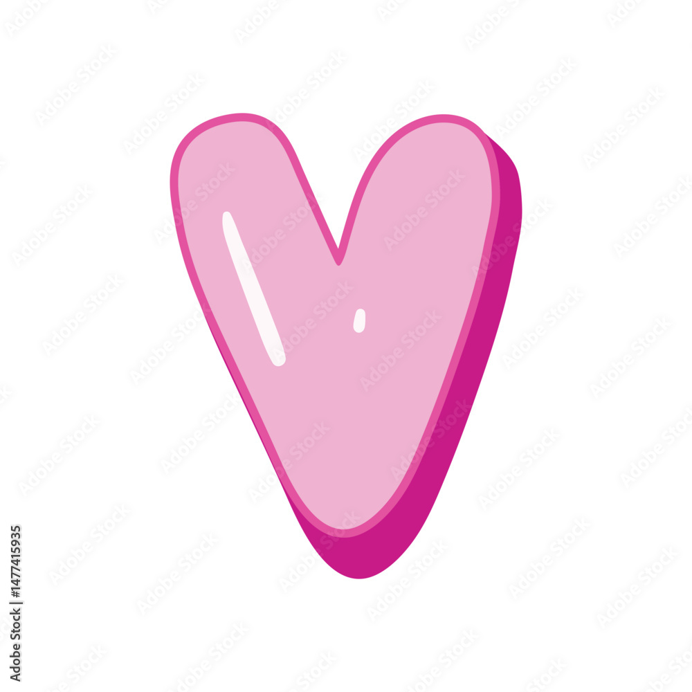 Glossy pink letter V in cartoon bubble style. Cute and playful 3D alphabet design . Isolated on white background Glossy pink letter V in cartoon bubble style. Cute and playful 3D alphabet design . Isolated on white background