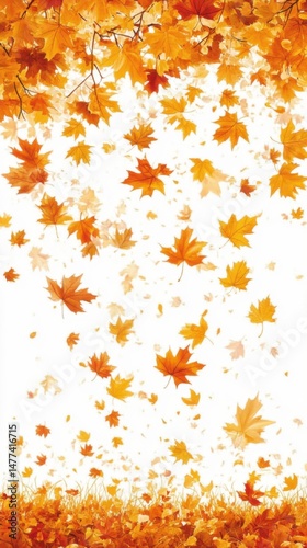 Wallpaper Mural Autumn Maple Leaves Falling Background Graphic Design with White Background and Golden Orange Colors for Seasonal Wallpaper Torontodigital.ca