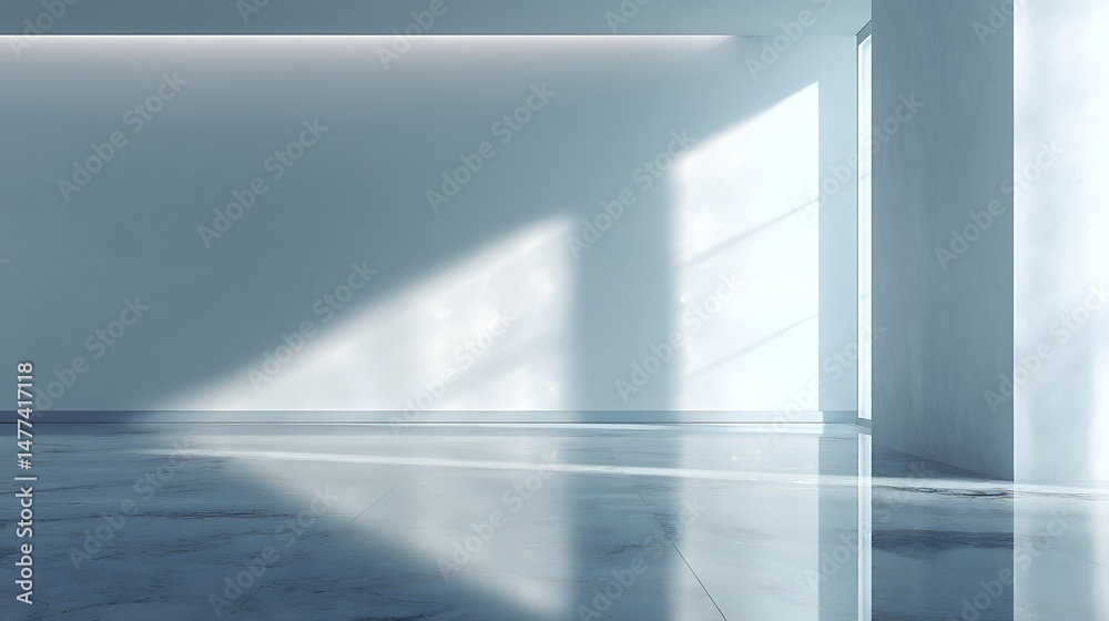 Fototapeta premium Light gray wall and smooth floor with interesting light reflections, background for the presentation