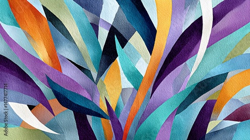 Wallpaper Mural Abstract Colorful Leaf Pattern Teal Purple Orange Hues Modern Art Print Artistic Design Torontodigital.ca