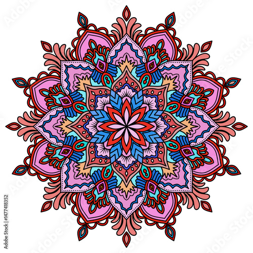 Mandala ornamental round lace pattern, colorful Mandala with Floral Ornament. Mandala design. Mandala icon. Vibrant mandala with intricate floral patterns