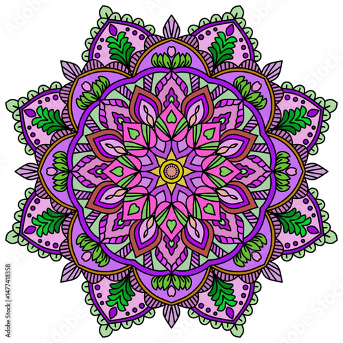 mandala ornamental round lace pattern, Vibrant mandala with intricate floral patterns, vector illustration. Islam, Arabic, Indian, Moroccan, Spain, Turkish, Pakistan, Chinese, mystic, ottoman motifs