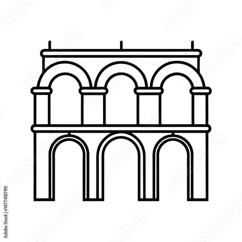 Detailed Aqueduct Bridge Line Art Design