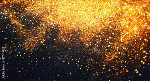 Golden Glitter Texture Black Background Festive Sparkle Design Elegant Shimmering Abstract Luxury   