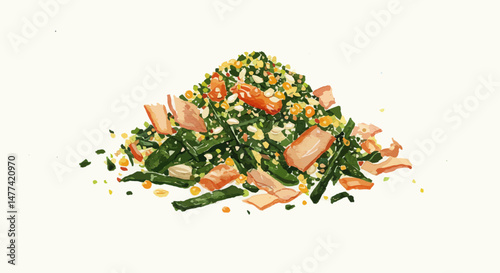 Delicate Watercolor Illustration Of Furikake Seasoning Showcasing A Vibrant Blend Of Colors And Textures With A Focus On Artistic Food Presentation Highlighting The Beauty Of Culinary Art