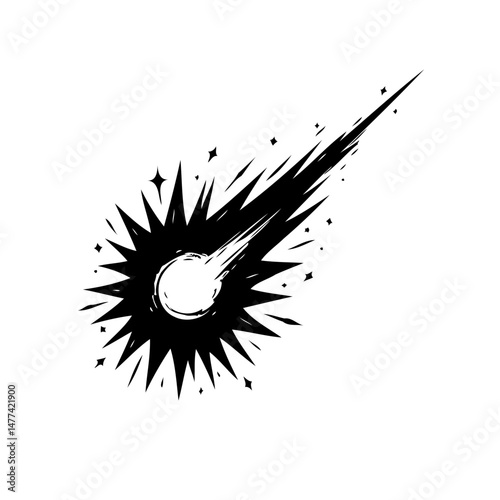 Stylized monochrome illustration of a cosmic phenomenon with celestial aura