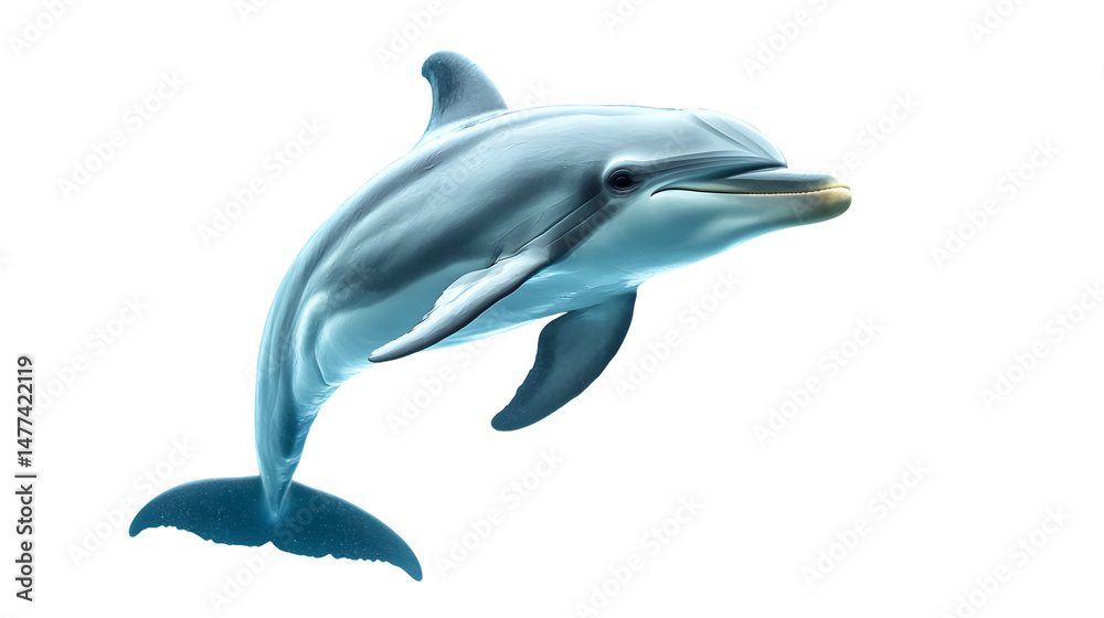 Fototapeta premium Playful Dolphin Isolated on White Background � Exquisite Underwater Wildlife Image