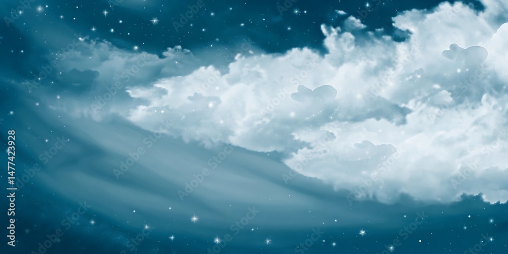 Naklejka premium Dreamlike Night Sky with Soft Clouds and Sparkling Stars