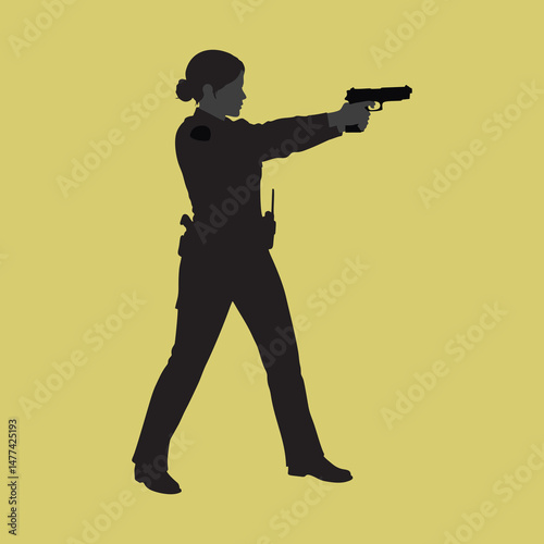 Vector silhouette of a policewoman holding her gun