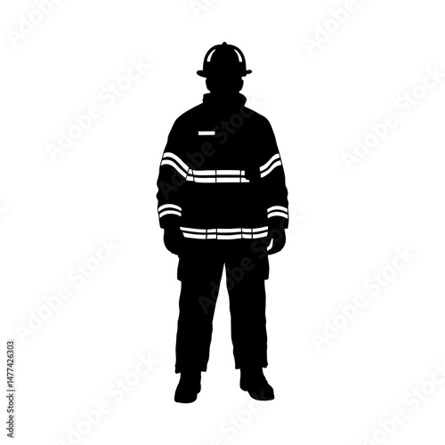 Vector silhouette of a firefighter in his uniform