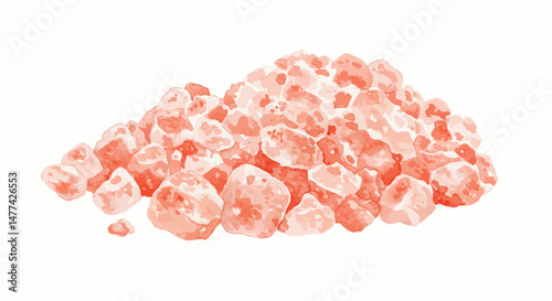 Watercolor Illustration Of A Fragment Of Himalayan Salt Against A Blank Background Displaying Varied Coral Tones And A Distinct Crystalline Structure With Expressive Artistic Washes