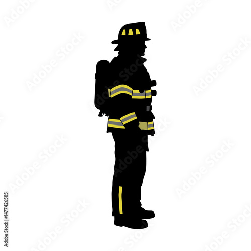 Vector silhouette of a firefighter in his uniform
