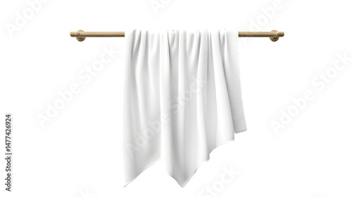 Luxurious White Towel on Elegant Towel Rack Hanging Isolated on White Background