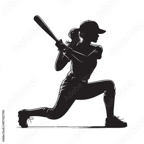 Female Baseball Player Silhouette Vector Design Template Illustration white background