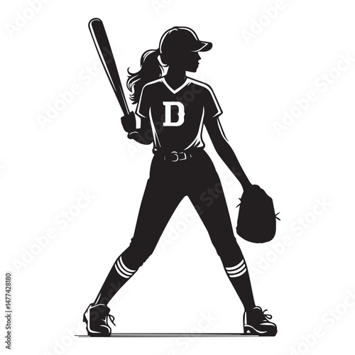 Female Baseball Player Silhouette Vector Design Template Illustration white background