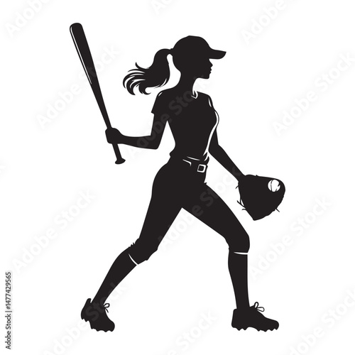 Female Baseball Player Silhouette Vector Design Template Illustration white background