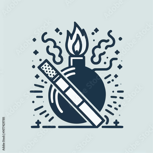 Cigarette bomb concept, explosive illustration, dynamic design, anti-smoking message
