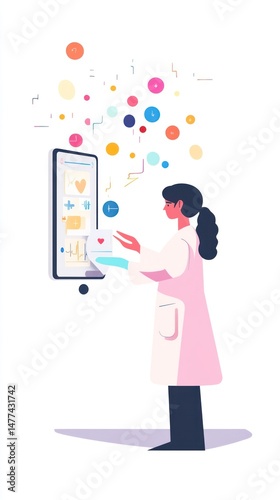 Digital healthcare professional interacting with a virtual interface.