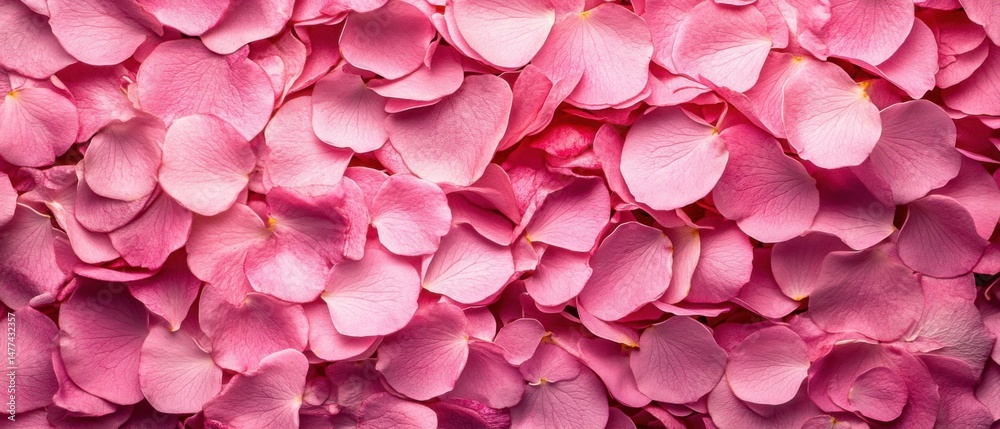 Obraz premium Romantic Rose Petals Background Close Up Top View Pink Texture Floral Arrangement Wedding Decoration Nature Backdrop