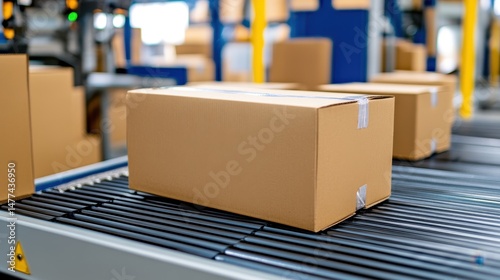 Wallpaper Mural Cardboard Box on Conveyor Belt in Warehouse for Shipping Process Torontodigital.ca