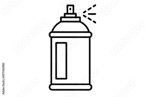 A black outline spray can dispenses a mist in a simple line drawing
