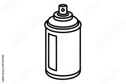 Minimalist outline shows an aerosol spray can with nozzle and label in black lines