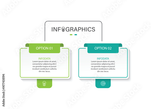 Vector infographic template with icons and 2 options or steps. Can be used for process diagram, presentations, workflow layout, flow chart, info
