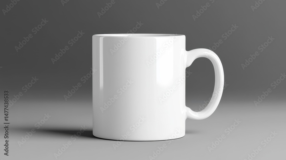 Fototapeta premium White Ceramic Coffee Mug on Gray Background with Soft Shadow