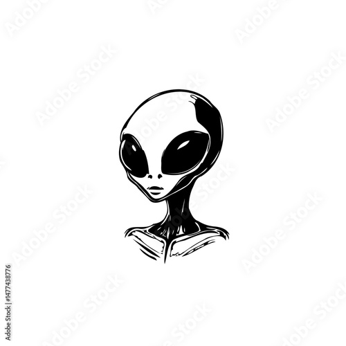 Stylized depiction of a humanoid extraterrestrial form in monochrome illustration