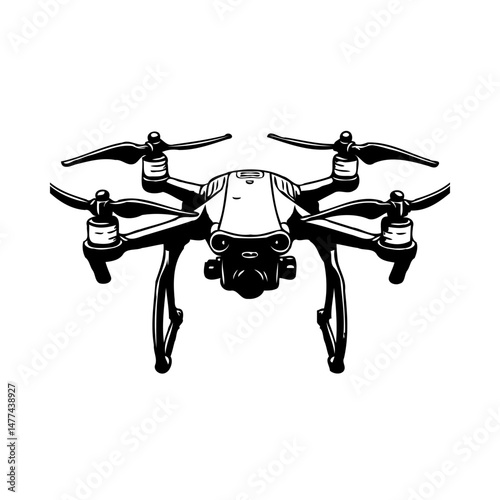 Intricate Black and White Drone Illustration Depicting Modern Technology