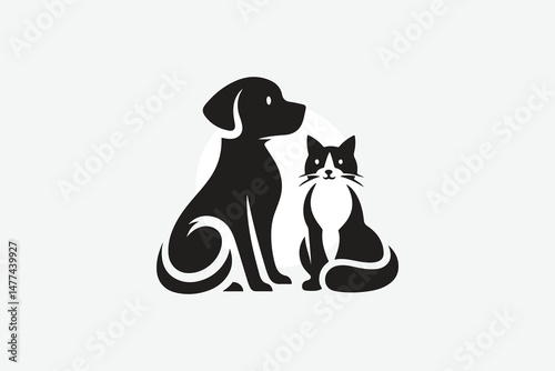 logo featuring the silhouette of a dog and a cat sitting side by side	