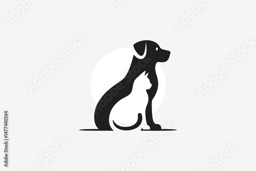 logo featuring the silhouette of a dog and a cat sitting side by side	