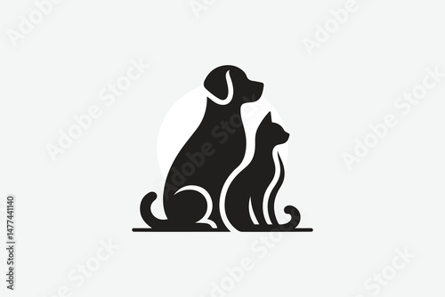 logo featuring the silhouette of a dog and a cat sitting side by side	