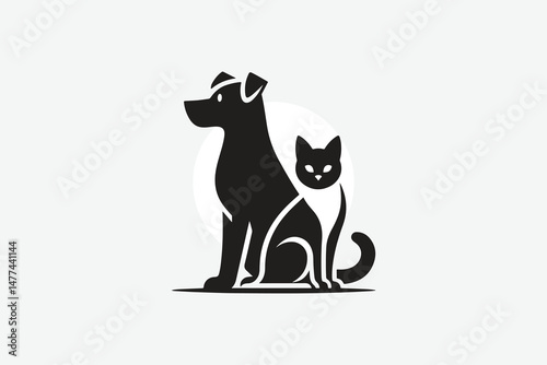 logo featuring the silhouette of a dog and a cat sitting side by side	
