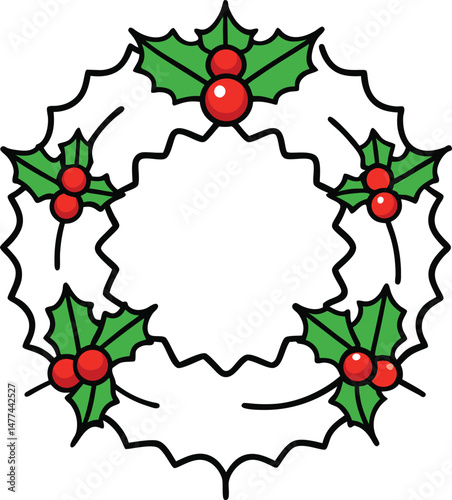 Christmas wreath with holly vector illustration