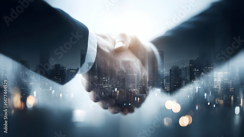 firm grip with blurred city lights in evening background