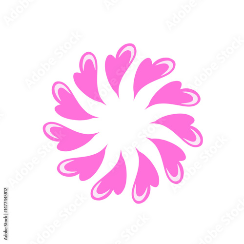 Stylized hearts radiating outwards, creating a vibrant and symmetrical blossom