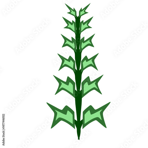 Stylized botanical illustration with geometric leaf forms on a dark background