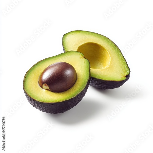 Two halves of an avocado, displaying the pit