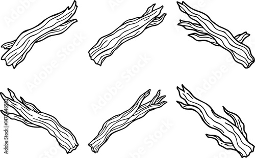 Set of driftwood outline vector illustration, line art