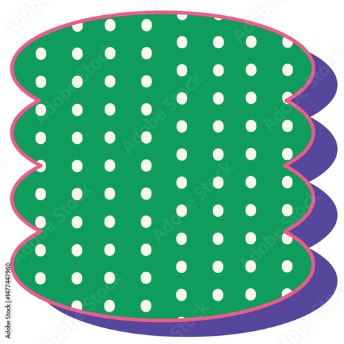 Wavy Retro Memphis Style Shape with Green Polka Dot Pattern and Layered Shadow