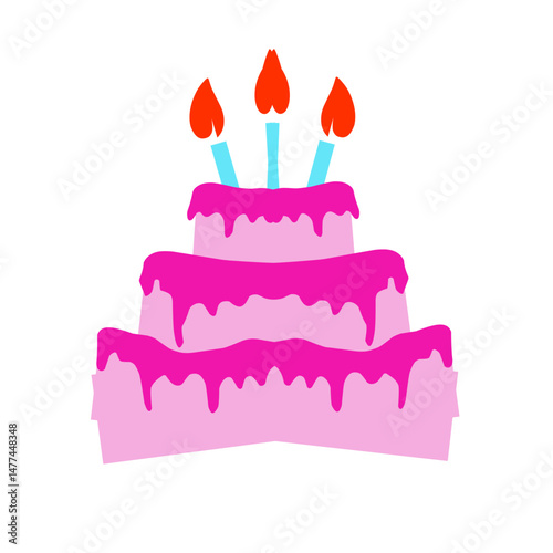 Stylized celebration cake with vibrant colors isolated against black backdrop