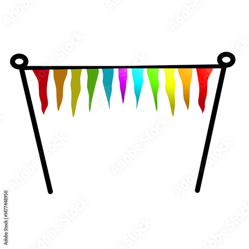 Festive rainbow pennant banner illuminating a dark background aesthetic