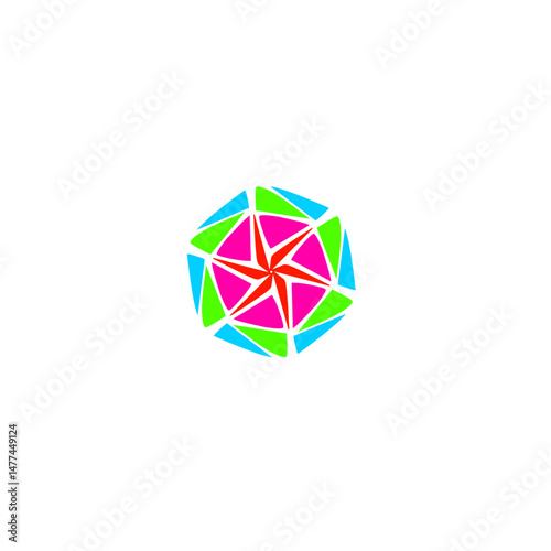 Radiant geometric pattern with vibrant colours against a stark black backdrop