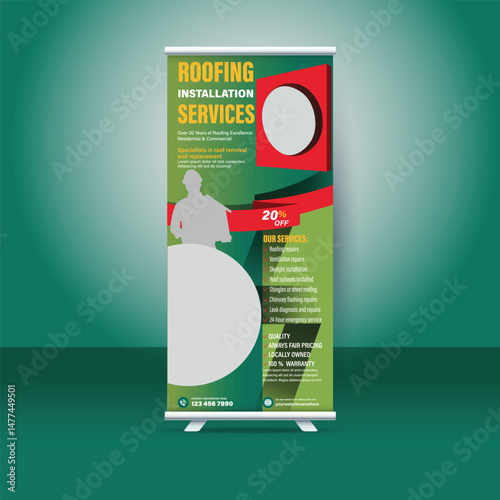 Roofing Installation Services Roll Up Banner Template.