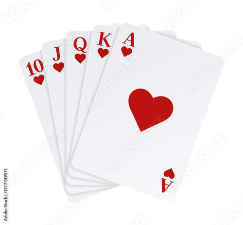 Card fan. Royal Flush of Hearts 