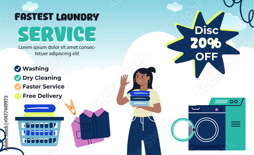 Laundry service sale banner template
