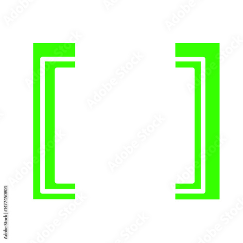 Vibrant bracket symbols glowing neon green against stark black backdrop