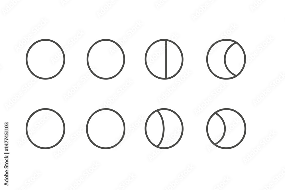 Vector icon showcasing various circular shapes representing phases of a circle in a clean, minimalist style ideal for graphic design projects Vector icon showcasing various circular shapes representing phases of a circle in a clean, minimalist style ideal for graphic design projects